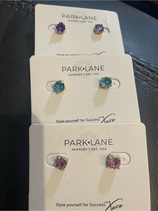 Park Lane Jewelry - Park Lane Gold-Tone Crystal Stud Set — Purple, Teal, Pink
